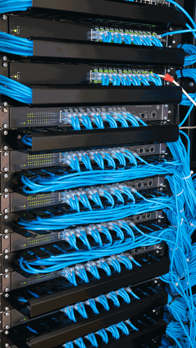 cables in the data rack
